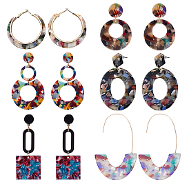 6 пары 6 серьги-гвоздики из акрила в форме овала, квадрата и пончика, серьги с подвесками из нержавеющей стали для женщин