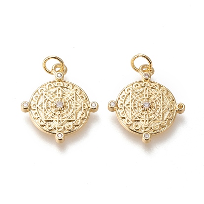 Латунные микропаве прозрачные подвески с фианитом, с прыжковых колец, долговечный, плоско-круглые