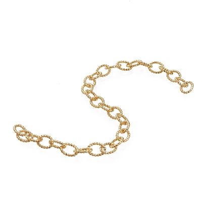 Brass Textured Cable Chains, Oval, Unwelded, Long-Lasting Plated, with Spool