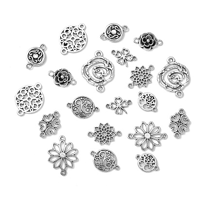 20Pcs 10 Styles Tibetan Style Alloy Connector Charms, Flower & Chakra Sahasrara & Clover, for Mother's Day Gift Making