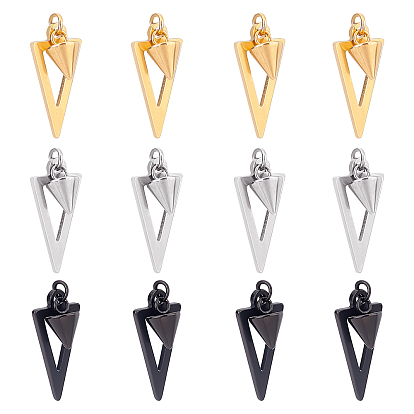 12Pcs 3 Colors 304 Stainless Steel Pendants, Triangle & Cone