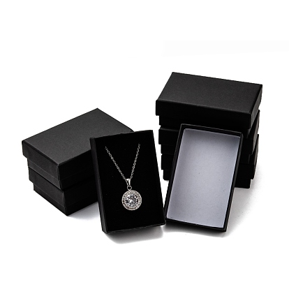 Cardboard Paper Jewelry Set Boxes, with Black Sponge, for Jewelry and Gift, Rectangle
