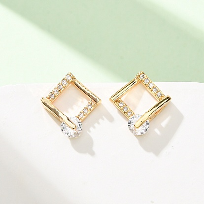 Micro cuivres ouvrent zircone cubique boucles d'oreille, losange