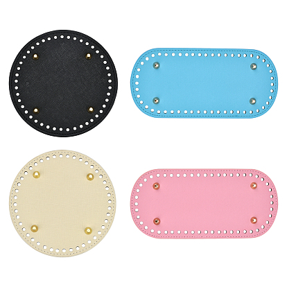 4Pcs 2 Style Flat Round & Oval PU Leather Knitting Crochet Bags Nail Bottom Shaper Pad, for Bag Bottom Accessories