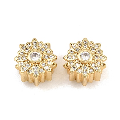 Brass Micro Pave Clear Cubic Zirconia European Beads, Large Hole Beads, Flower