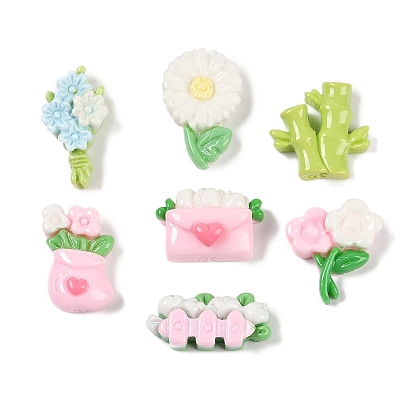 Непрозрачная смола декодирует кабошоны, цветок/бамбук/забор, разноцветные