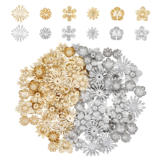 120 шт. 12 стили 304 колпачки для бусин из нержавеющей стали, цветок