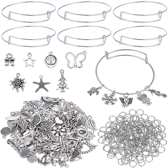 Наборы для изготовления регулируемых и расширяющихся железных браслетов своими руками, в том числе железные открытые прыжковые кольца, Подвески из сплава в тибетском стиле, выполненные в различных формах
