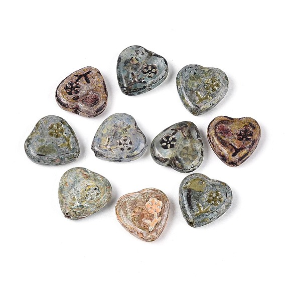 Пикассо, запекание краски, стеклянные бусины, Сердце со цветками 