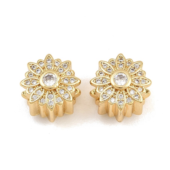 Micropave de latón transparente cubic zirconia cuentas europeas, abalorios de grande agujero, flor