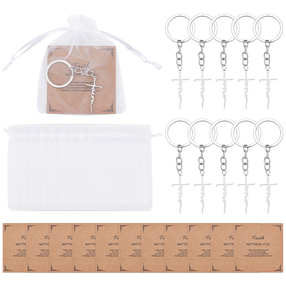 Брелоки-подвески в виде креста из нержавеющей стали, с карточками для демонстрации ювелирных изделий из крафт-бумаги и мешочками из органзы.