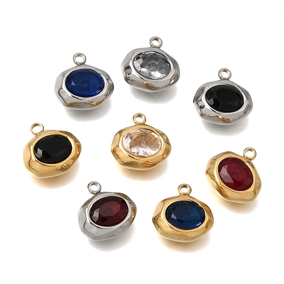304 Stainless Steel Pave Cubic Zirconia Pendants, Oval Charms