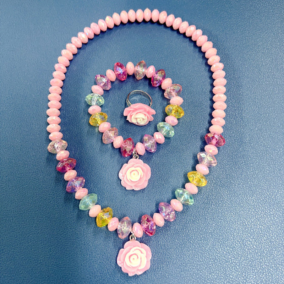 Наборы подвесок, браслетов и колец из смолы и стеклянных бусин., детский набор украшений