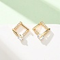Brass Micro Pave Cubic Zirconia Stud Earrings, Rhombus