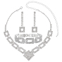 1 Bag Rhombus & Square Crystal Rhinestone Stud Earrings & Chain Necklaces & Bracelets, Alloy Jewelry Set for Women