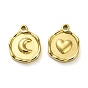 304 кулон из нержавеющей стали, реальный 14 k позолоченный, плоский круглый с подвеской в виде луны и сердца