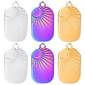 Stainless Steel Pendants, Rectangle with Sun