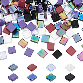 240 шт. 8 цвета 2 непрозрачные стеклянные бусины с отверстиями, lustered, квадратный