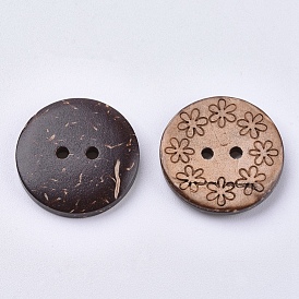 Coconut Buttons, 2-Hole, Flat Round