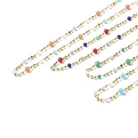 Collares con cuentas de latón bañado en oro 18 k real, con cuentas de vidrio de colores