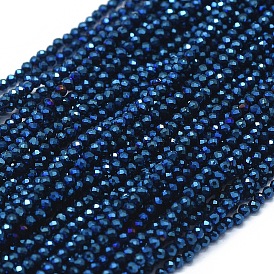 Electroplate Natural Black Spinel Beads Strands, Faceted, Round