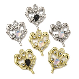 Rack Plating Alloy Rhinestone Pendants, with Glass, Lead Free & Cadmium Free & Nickel Free, Heart Charms