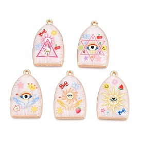 Printed Rack Plating Alloy Enamel Pendants, Golden, Arch with Evil Eye Charm