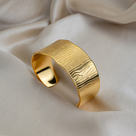 Браслеты-манжеты в европейском стиле 304 из нержавеющей стали с имитацией древесной текстуры, широкие браслеты для женщин