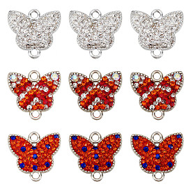 ARRICRAFT 18Pcs 3 Colors Rack Plating Alloy Connector Charms, with Polymer Clay Rhinestone, Cadmium Free & Lead Free, Platinum Plated, Butterfly