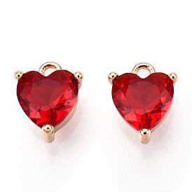 Valentine's Day Brass Charms, with Cubic Zirconia, Nickel Free, Heart, Real 18K Gold Plated