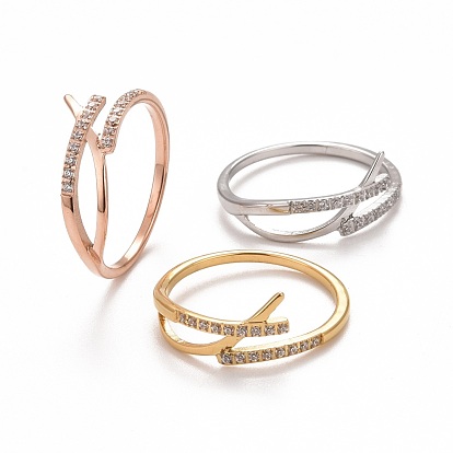 Кольцо на палец крест-накрест из прозрачного кубического циркония, 304 женские украшения из нержавеющей стали, ионное покрытие (ip)