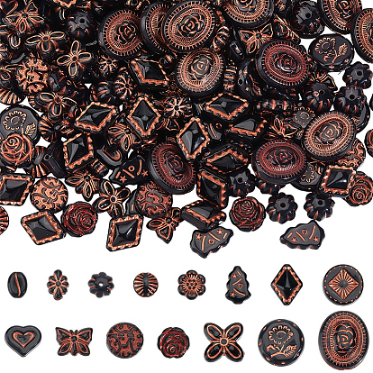 300 шт 15 стили непрозрачные акриловые бусины, красный цвет заплетен, смешанный стиль