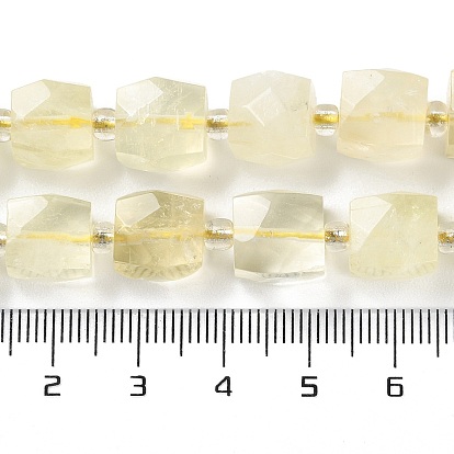Natural Lemon Quartz Beads Strands, with Seed Beads, Cube, Faceted