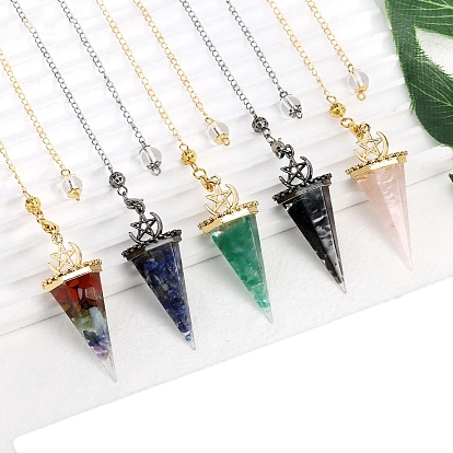 Смоляные заостренные маятники для биолокации, с драгоценными камнями внутри и латунной фурнитурой, граненый конус