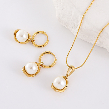 304 комплекты из серег-колец и ожерелий с подвесками из нержавеющей стали, с круглым перлы раковины