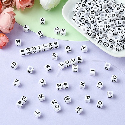 DIY Bracelet Making Kit, Including Heart & Letter Acrylic Cube Beads, Elastic Thread