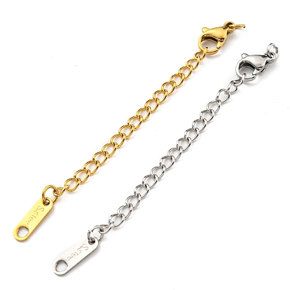 304 Stainless Steel Curb Chain Extender, End Chains with Lobster Claw Clasps and Oval Chain Tabs