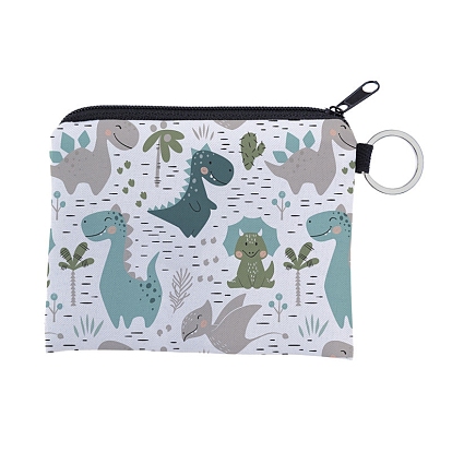 Cartoon Style Polyester Clutch Bags, Change Purse with Zipper & Key Ring, for Women, Rectangle with Dinosaur/Dog/Sloth
