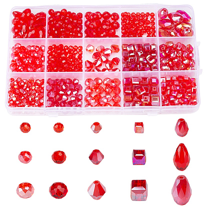 630 шт. 15 стили гальванических стеклянных бусин, с покрытием AB цвета, граненые, рондель, куб, биконус, каплевидная форма