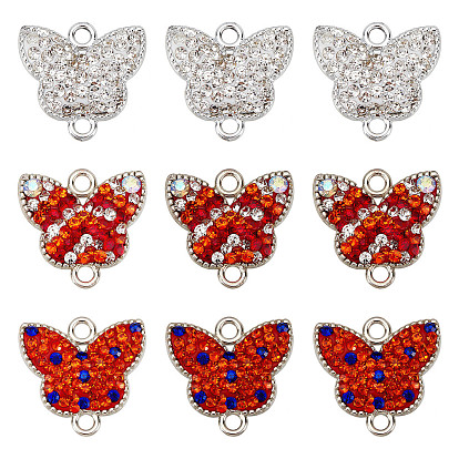18Pcs 3 Colors Rack Plating Alloy Connector Charms, with Polymer Clay Rhinestone, Cadmium Free & Lead Free, Platinum Plated, Butterfly