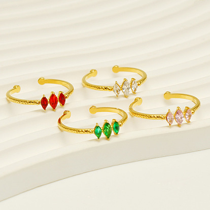 Регулируемые кольца манжеты из нержавеющей стали с микропаве из кубического циркония., лошадиный глаз , реальный 304 k позолоченный