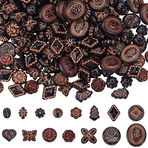 300 шт 15 стили непрозрачные акриловые бусины, красный цвет заплетен, смешанный стиль