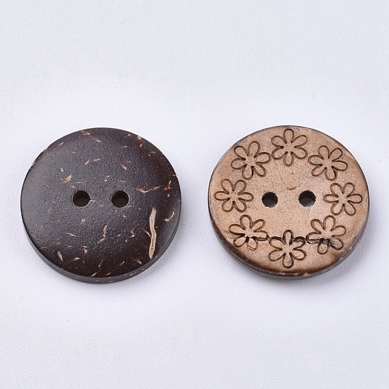 Coconut Buttons, 2-Hole, Flat Round
