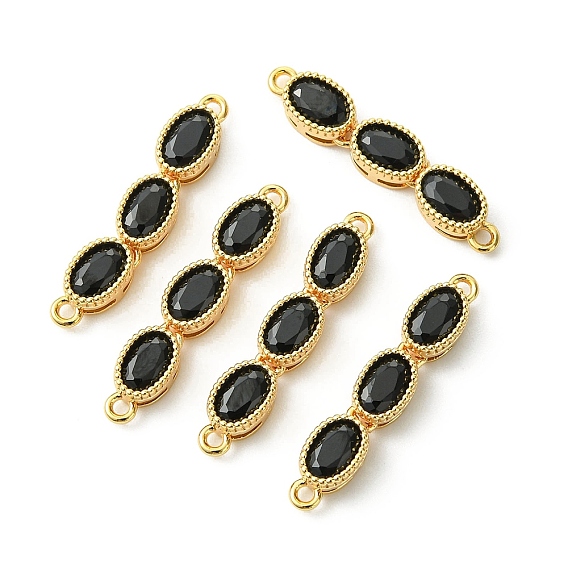 SHEGRACE Brass Pave Cubic Zirconia Triple Oval Links Connector Charms, Cadmium Free & Lead Free & Nickel Free