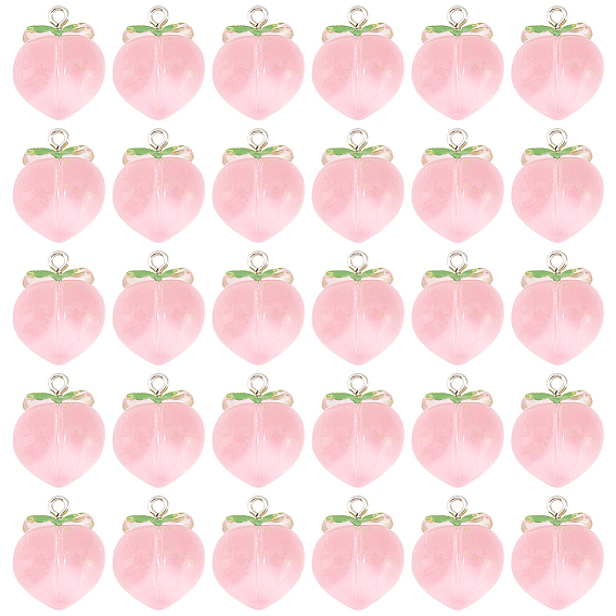 30 подвески из прозрачной смолы, персиковое очарование, с фурнитурой железной платинового оттенка