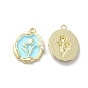 Alloy Enamel Pandants, with ABS Plastic Imitation Pearl, Lead Free & Cadmium Free, Light Gold, Oval with Flower