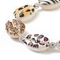 Animal Skin Printed Natural Cowrie Shell & Polymer Clay Braided Bead Bracelet with Rhinestone, Adjustable Bracelet for Women