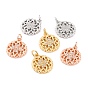 Messing micro pave klare zirkonia anhänger, mit Ringe springen, langlebig überzogen, cadmiumfrei und bleifrei, flach rund mit Klee