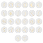 Natural Freshwater Shell Pendants, with Golden Plated Brass Etched Metal Embellishments, Flat Round with Letter, Alphabet