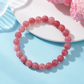 Браслеты из натурального кварца с имитацией клубничного кварца, эластичные, для женщин, круглые